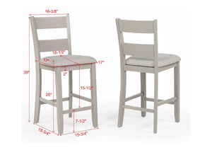 English Elm Rustic Farmhouse Counter Height Square Table Set with Ladder Back Upholstered Chairs Greige B011P540437