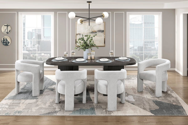English Elm Luxury Six Seat Ebony Oak Veneer Dining Table with Sleek Contemporary Grain Detail B011P541113