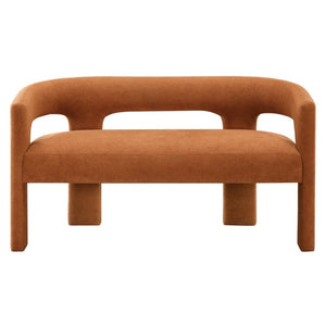 English Elm Contemporary Boucle Upholstered Bench Sculptural Plywood Frame for Entryway or Bedroom Orange B011P541119