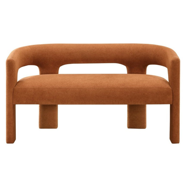English Elm Contemporary Boucle Upholstered Bench Sculptural Plywood Frame for Entryway or Bedroom Orange B011P541119