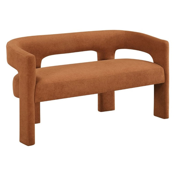 English Elm Contemporary Boucle Upholstered Bench Sculptural Plywood Frame for Entryway or Bedroom Orange B011P541119