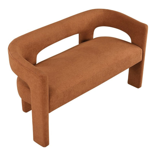 English Elm Contemporary Boucle Upholstered Bench Sculptural Plywood Frame for Entryway or Bedroom Orange B011P541119