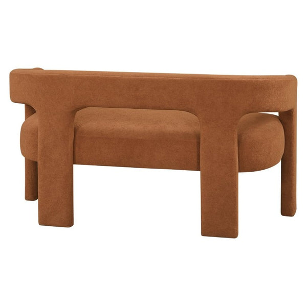English Elm Contemporary Boucle Upholstered Bench Sculptural Plywood Frame for Entryway or Bedroom Orange B011P541119