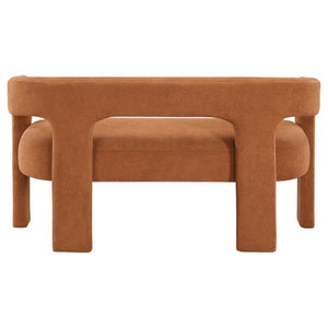 English Elm Contemporary Boucle Upholstered Bench Sculptural Plywood Frame for Entryway or Bedroom Orange B011P541119