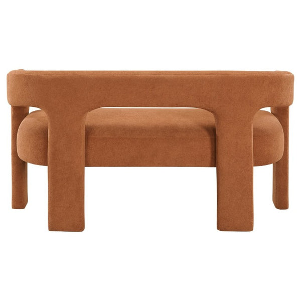 English Elm Contemporary Boucle Upholstered Bench Sculptural Plywood Frame for Entryway or Bedroom Orange B011P541119
