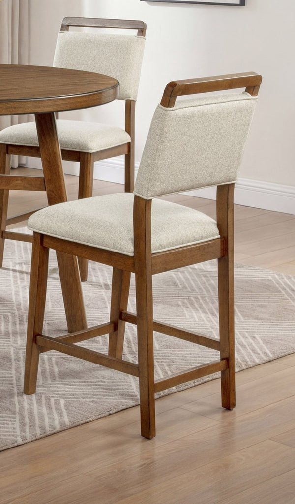 English Elm 2Pc High Back Fabric Upholstered Counter Height Chairs Solid Wood Frame Dining Set B011P541598