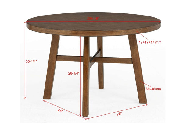English Elm 1Pc Round 48 Inch Warm Brown Wood Dining Table Seats Four for Modern Homes B011P541601