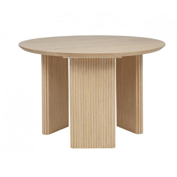 English Elm Natural Oak Round Dining Table with Fluted Legs for Japandi and Minimalist Spaces Light Oak Fluted Design Legs B011P543507