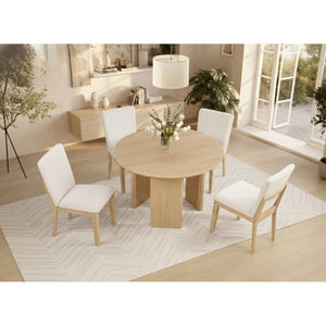English Elm Natural Oak Round Dining Table with Fluted Legs for Japandi and Minimalist Spaces Light Oak Fluted Design Legs B011P543507