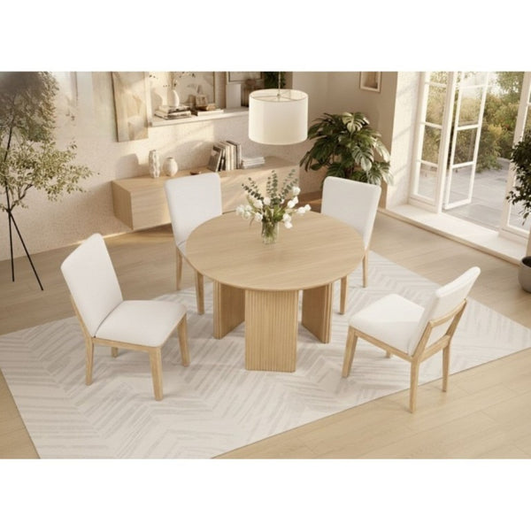 English Elm Natural Oak Round Dining Table with Fluted Legs for Japandi and Minimalist Spaces Light Oak Fluted Design Legs B011P543507