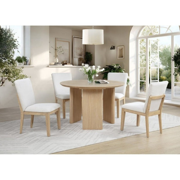 English Elm Natural Oak Round Dining Table with Fluted Legs for Japandi and Minimalist Spaces Light Oak Fluted Design Legs B011P543507