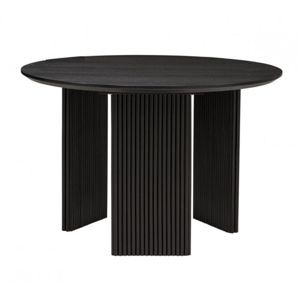 English Elm Natural Oak Round Dining Table with Fluted Legs for Japandi and Minimalist Spaces Black Fluted Design Legs B011P543511