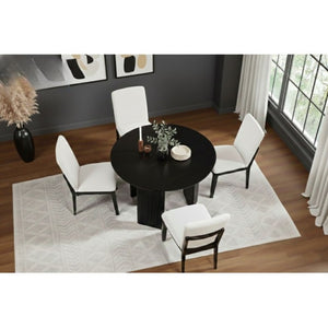 English Elm Natural Oak Round Dining Table with Fluted Legs for Japandi and Minimalist Spaces Black Fluted Design Legs B011P543511