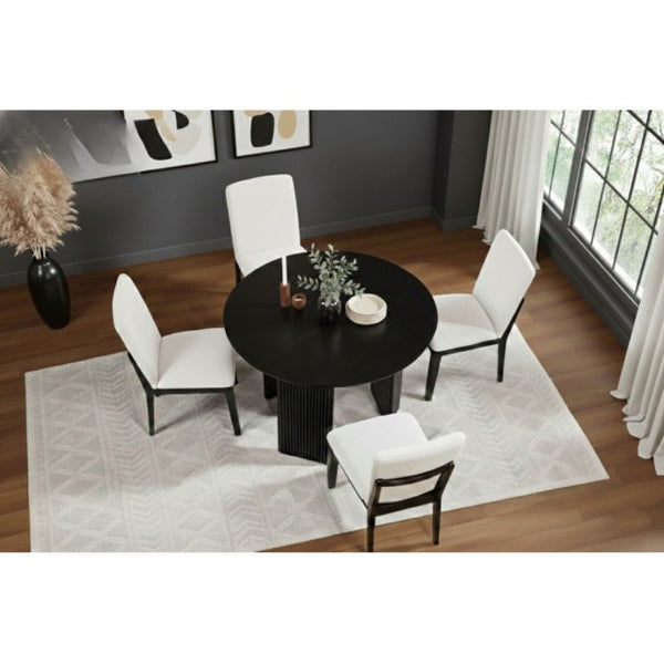 English Elm Natural Oak Round Dining Table with Fluted Legs for Japandi and Minimalist Spaces Black Fluted Design Legs B011P543511