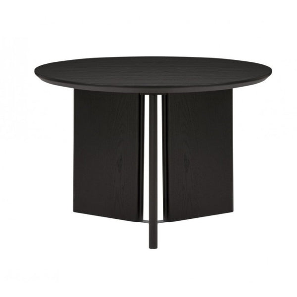 English Elm Natural Oak Round Dining Table with Fluted Legs for Japandi and Minimalist Spaces Black Contemporary B011P543528
