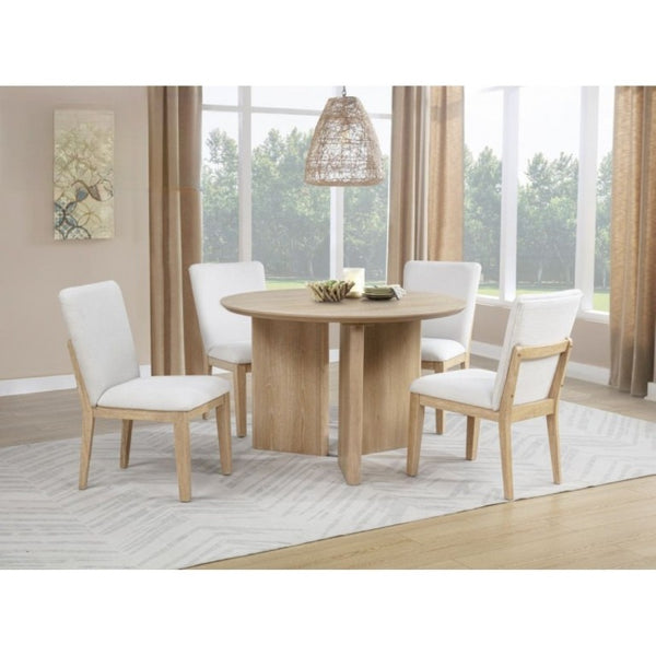 English Elm Natural Oak Round Dining Table with Fluted Legs for Japandi and Minimalist Spaces Light Oak Contemporary B011P543529