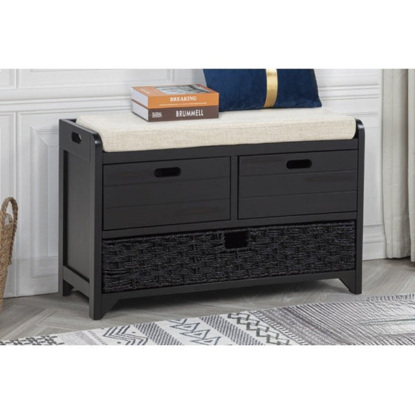 English Elm Storage Bench with Drawers Basket and Padded Seat Acacia Wood Entryway Organizer Espresso B011P544097