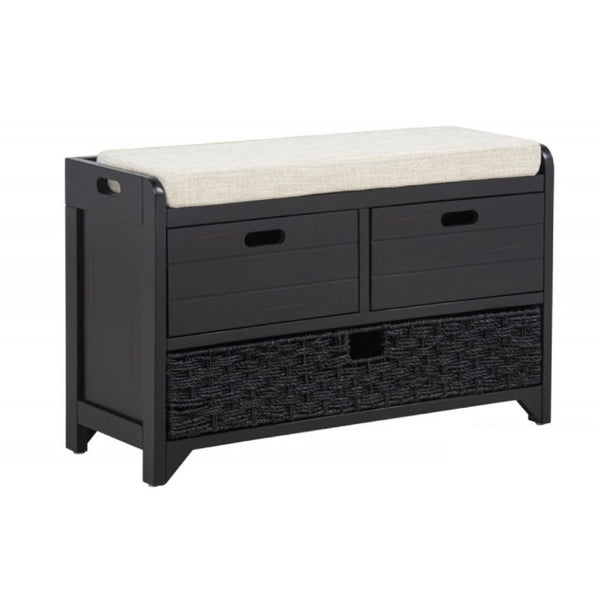 English Elm Storage Bench with Drawers Basket and Padded Seat Acacia Wood Entryway Organizer Espresso B011P544097