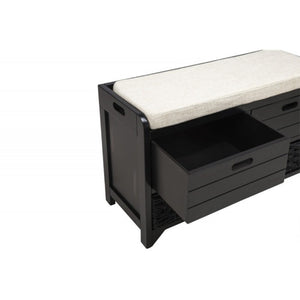 English Elm Storage Bench with Drawers Basket and Padded Seat Acacia Wood Entryway Organizer Espresso B011P544097