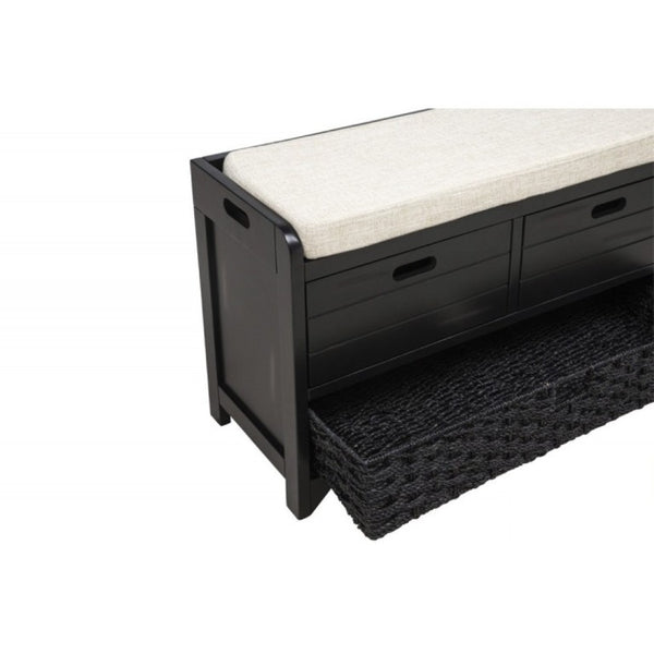 English Elm Storage Bench with Drawers Basket and Padded Seat Acacia Wood Entryway Organizer Espresso B011P544097