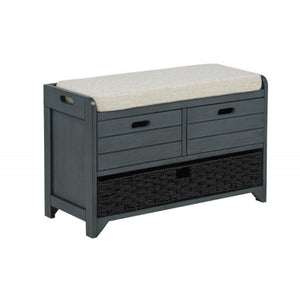 English Elm Storage Bench with Drawers Basket and Padded Seat Acacia Wood Entryway Organizer Gray B011P544099