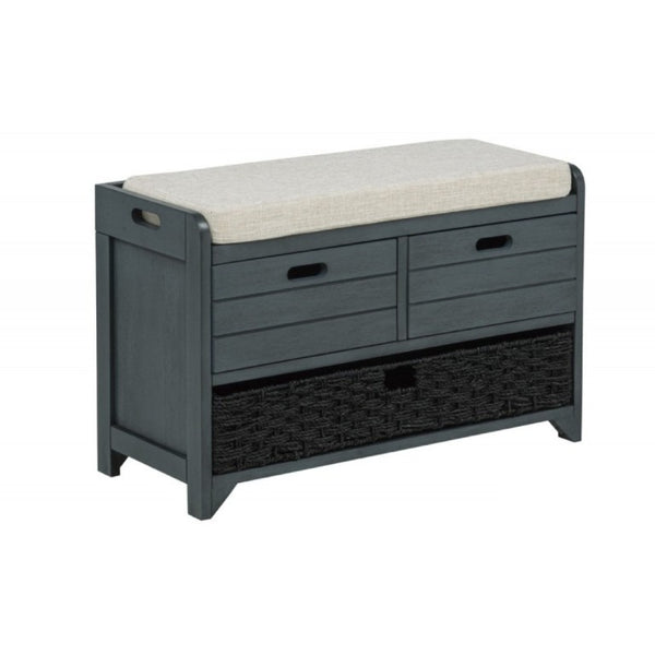 English Elm Storage Bench with Drawers Basket and Padded Seat Acacia Wood Entryway Organizer Gray B011P544099