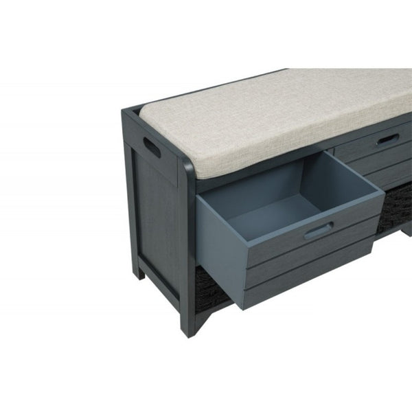 English Elm Storage Bench with Drawers Basket and Padded Seat Acacia Wood Entryway Organizer Gray B011P544099