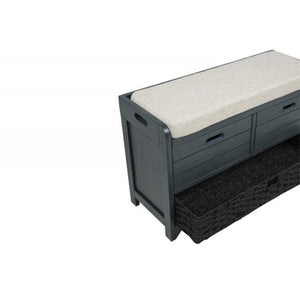 English Elm Storage Bench with Drawers Basket and Padded Seat Acacia Wood Entryway Organizer Gray B011P544099