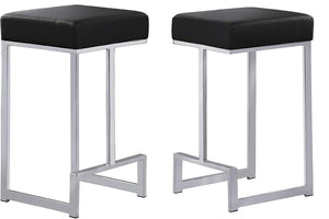 English Elm 25 in Backless Faux Leather Counter Stools Foam Padded Silver Pedestal Base Set of 2 B011P545314