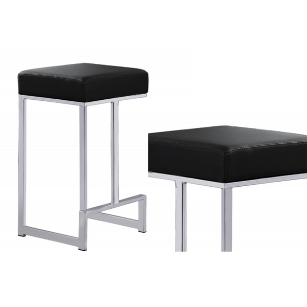 English Elm 25 in Backless Faux Leather Counter Stools Foam Padded Silver Pedestal Base Set of 2 B011P545314