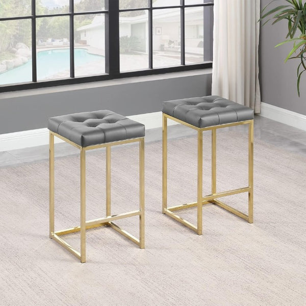English Elm Tufted Faux Leather Counter Stools Set of 2 with Gold Base for Kitchen Bar B011P545316