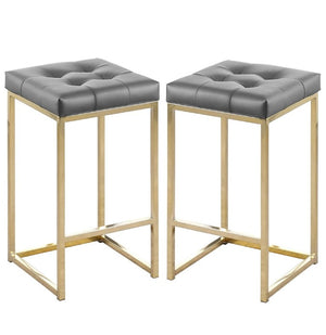 English Elm Tufted Faux Leather Counter Stools Set of 2 with Gold Base for Kitchen Bar B011P545316