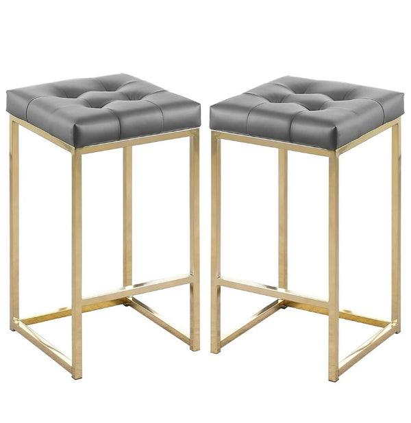 English Elm Tufted Faux Leather Counter Stools Set of 2 with Gold Base for Kitchen Bar B011P545316