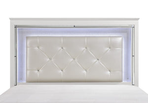 English Elm Glamorous Queen Headboard with LED Backlight Beveled Mirror Trim and Tufted Faux Leather B011P546509
