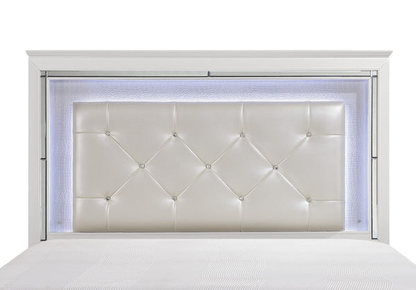 English Elm Glamorous Queen Headboard with LED Backlight Beveled Mirror Trim and Tufted Faux Leather B011P546509