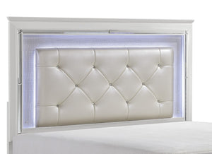 English Elm Glamorous Queen Headboard with LED Backlight Beveled Mirror Trim and Tufted Faux Leather B011P546509