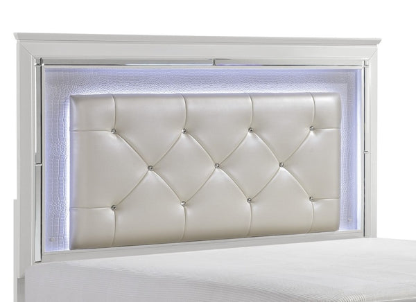 English Elm Glamorous Queen Headboard with LED Backlight Beveled Mirror Trim and Tufted Faux Leather B011P546509
