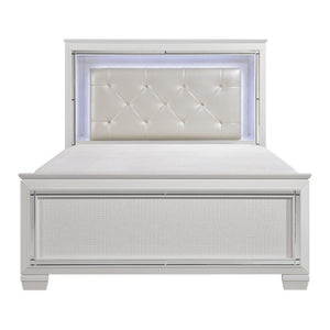 English Elm Glamorous Queen Headboard with LED Backlight Beveled Mirror Trim and Tufted Faux Leather B011P546509