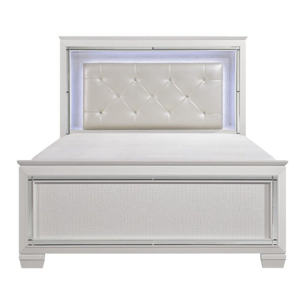 English Elm Glamorous Queen Headboard with LED Backlight Beveled Mirror Trim and Tufted Faux Leather B011P546509
