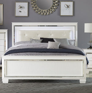 English Elm Glamorous Queen Headboard with LED Backlight Beveled Mirror Trim and Tufted Faux Leather B011P546509