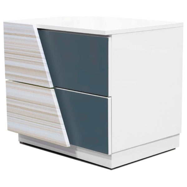 English Elm 2-Drawer Poplar Wood Nightstand High Gloss Zebra Lacquer with Mirrored Accent Panel B011P546510