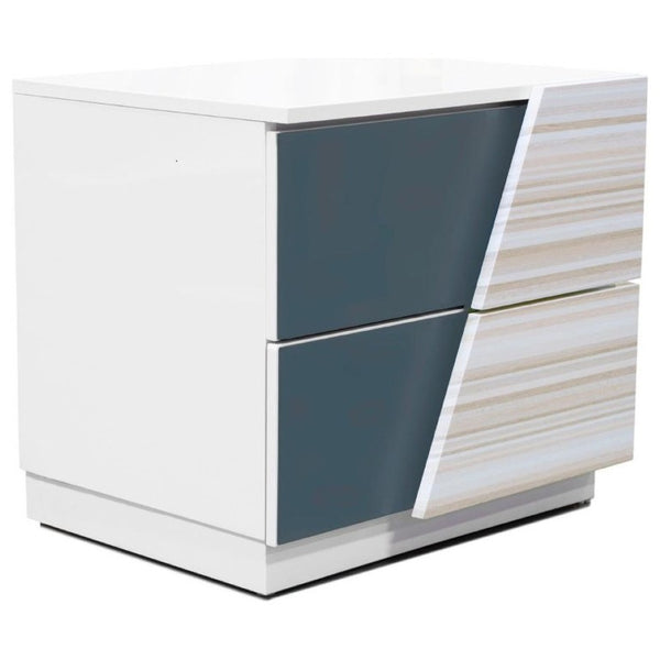 English Elm 2-Drawer Poplar Wood Nightstand High Gloss Zebra Lacquer with Mirrored Accent Panel B011P546510