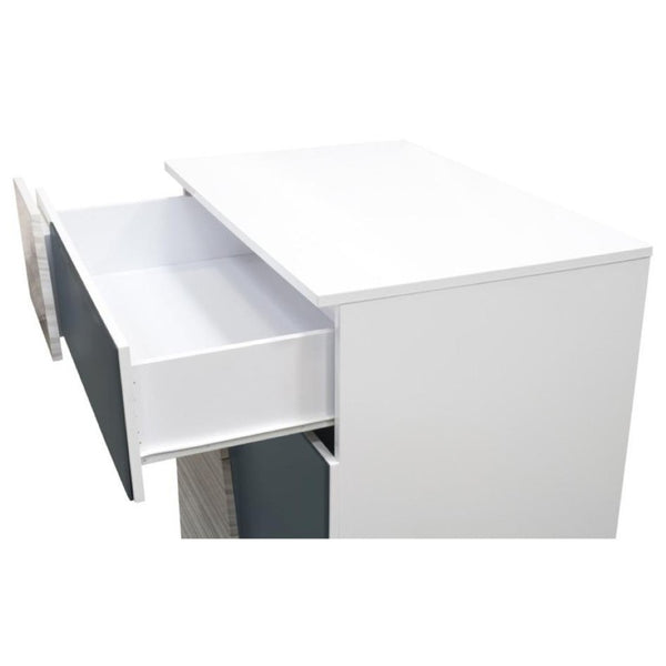 English Elm 2-Drawer Poplar Wood Nightstand High Gloss Zebra Lacquer with Mirrored Accent Panel B011P546510
