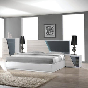 English Elm 2-Drawer Poplar Wood Nightstand High Gloss Zebra Lacquer with Mirrored Accent Panel B011P546510