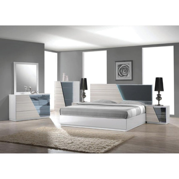 English Elm 2-Drawer Poplar Wood Nightstand High Gloss Zebra Lacquer with Mirrored Accent Panel B011P546510
