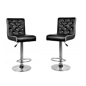 English Elm Faux Leather Crystal Tufted Swivel Barstools Set of 2 with Adjustable Chrome Pedestal Black B011P546516