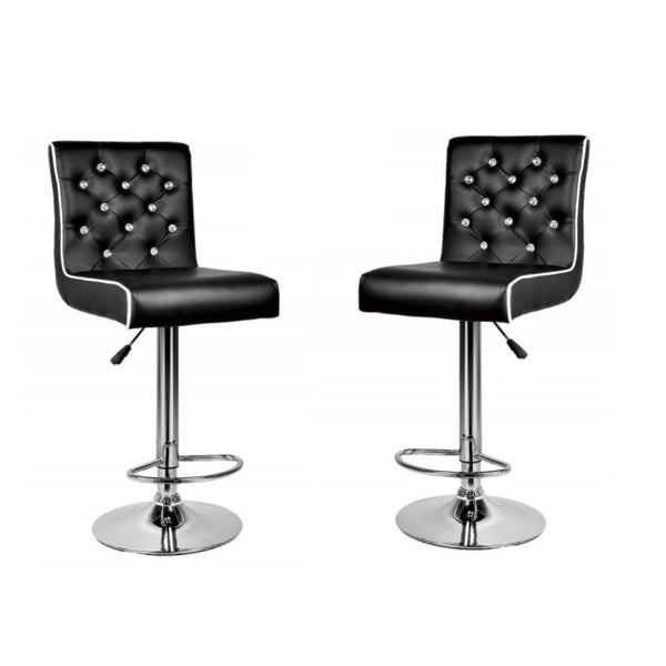 English Elm Faux Leather Crystal Tufted Swivel Barstools Set of 2 with Adjustable Chrome Pedestal Black B011P546516