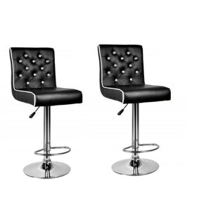 English Elm Faux Leather Crystal Tufted Swivel Barstools Set of 2 with Adjustable Chrome Pedestal Black B011P546516