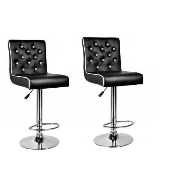 English Elm Faux Leather Crystal Tufted Swivel Barstools Set of 2 with Adjustable Chrome Pedestal Black B011P546516
