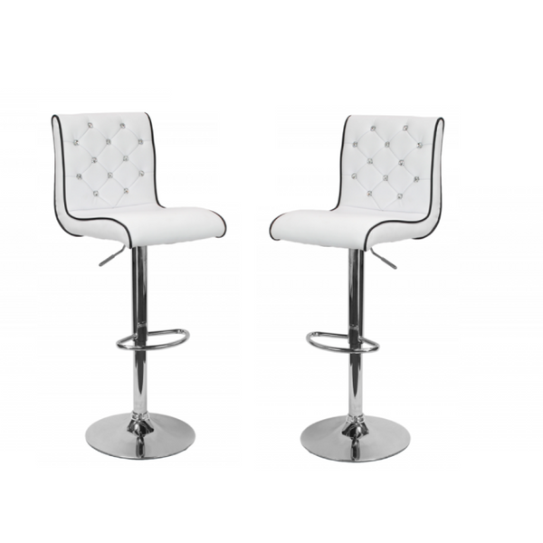 English Elm Faux Leather Crystal Tufted Swivel Barstools Set of 2 with Adjustable Chrome Pedestal White B011P546517